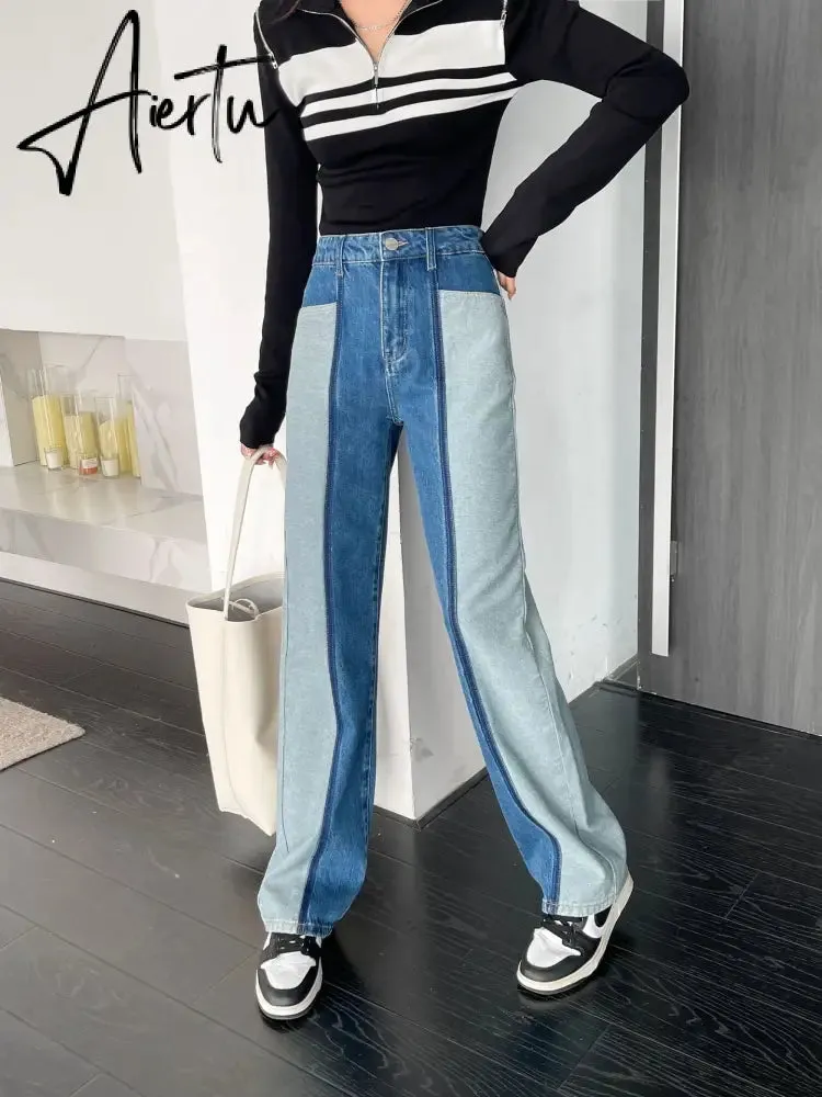 Aiertu  Patchwork Casual Corduroy High Waist Pants 2000s Aesthetic Autumn Warm Long Trousers Skinny Streetwear Sweatpants 90s