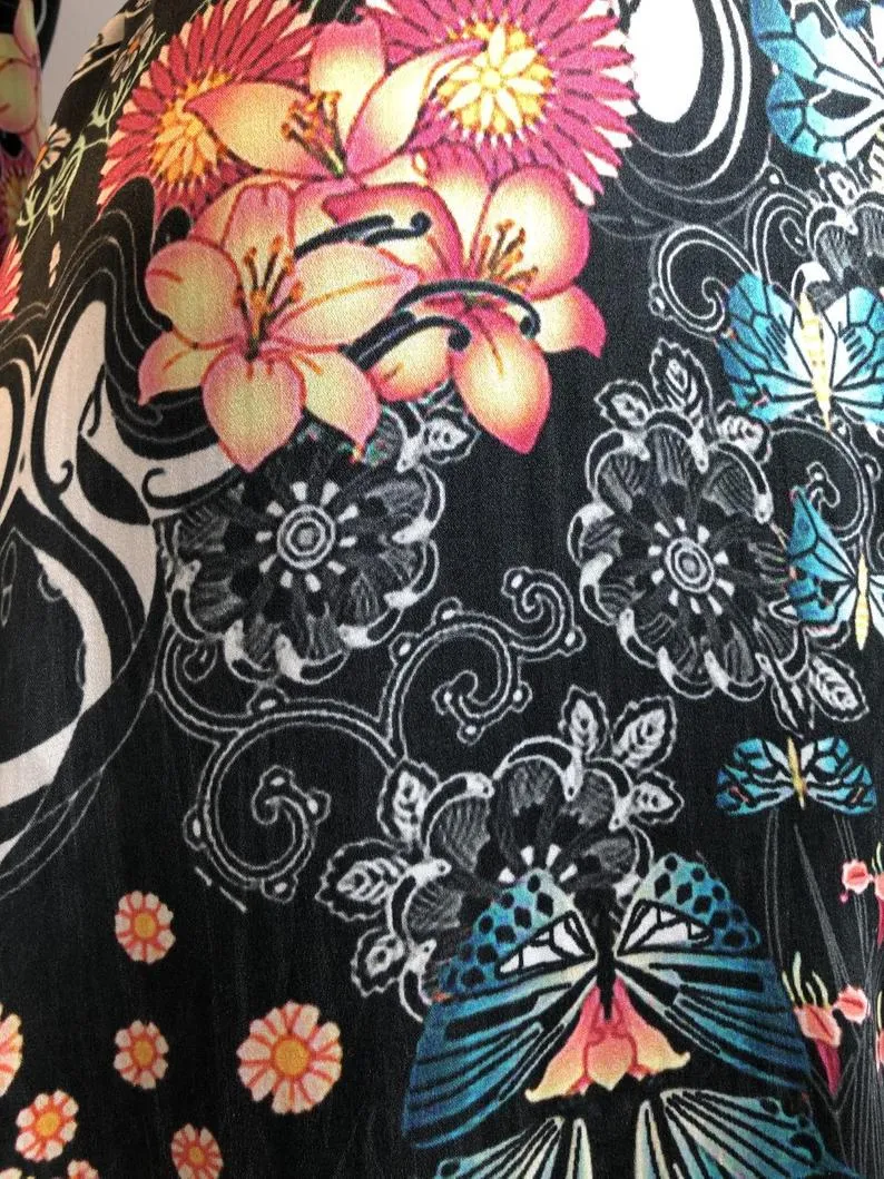 Beautiful 100% Silk Charmeuse Italian Ruffle Two-Ways Cold Shoulder Maxi Dress Coral & Turq on blackUK Size 8-12 by I LOVE LOLA London