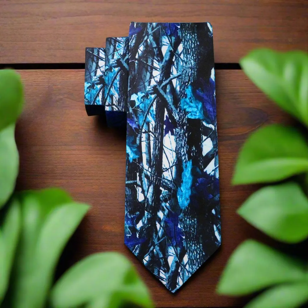Blue Wooded Camouflage Silk Necktie