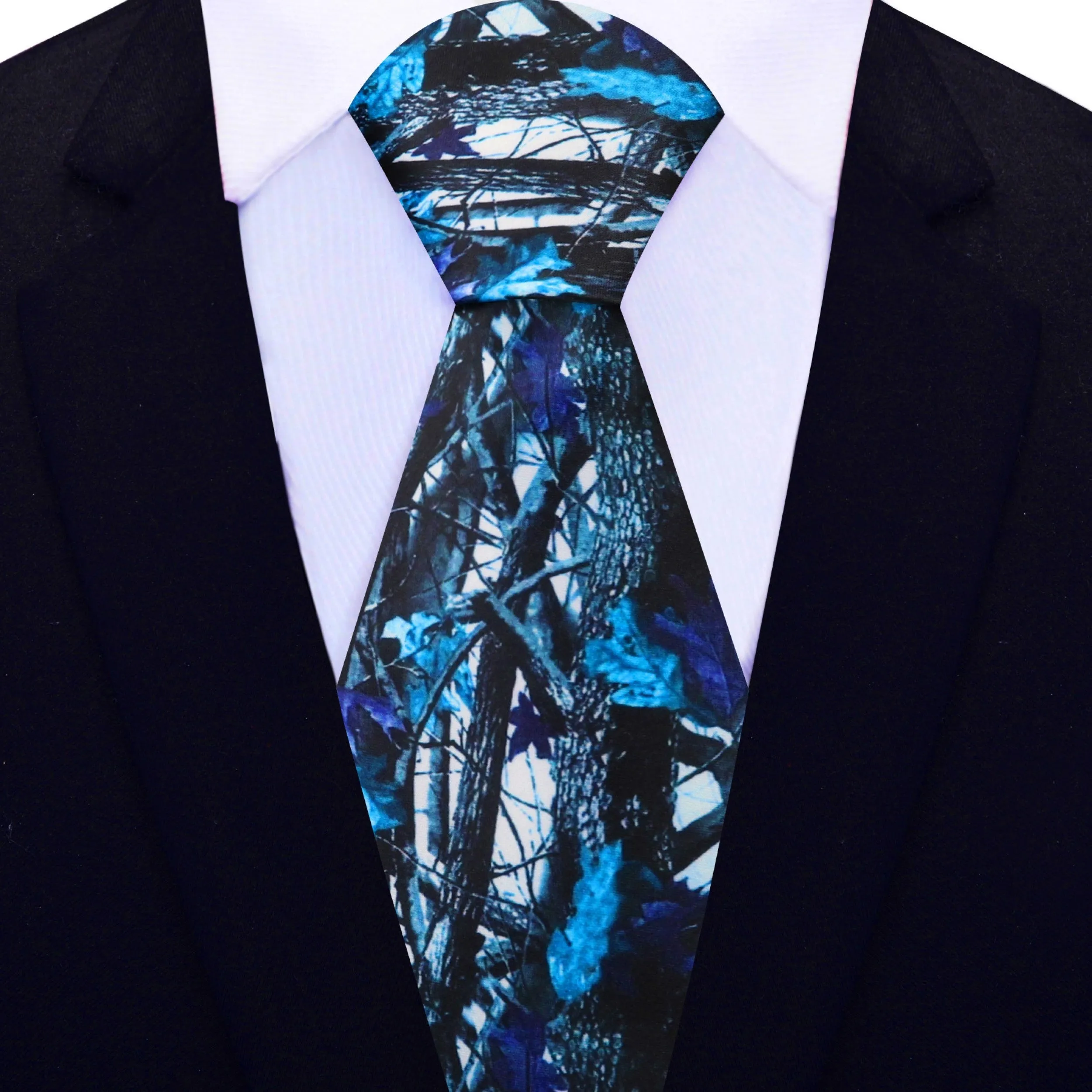 Blue Wooded Camouflage Silk Necktie