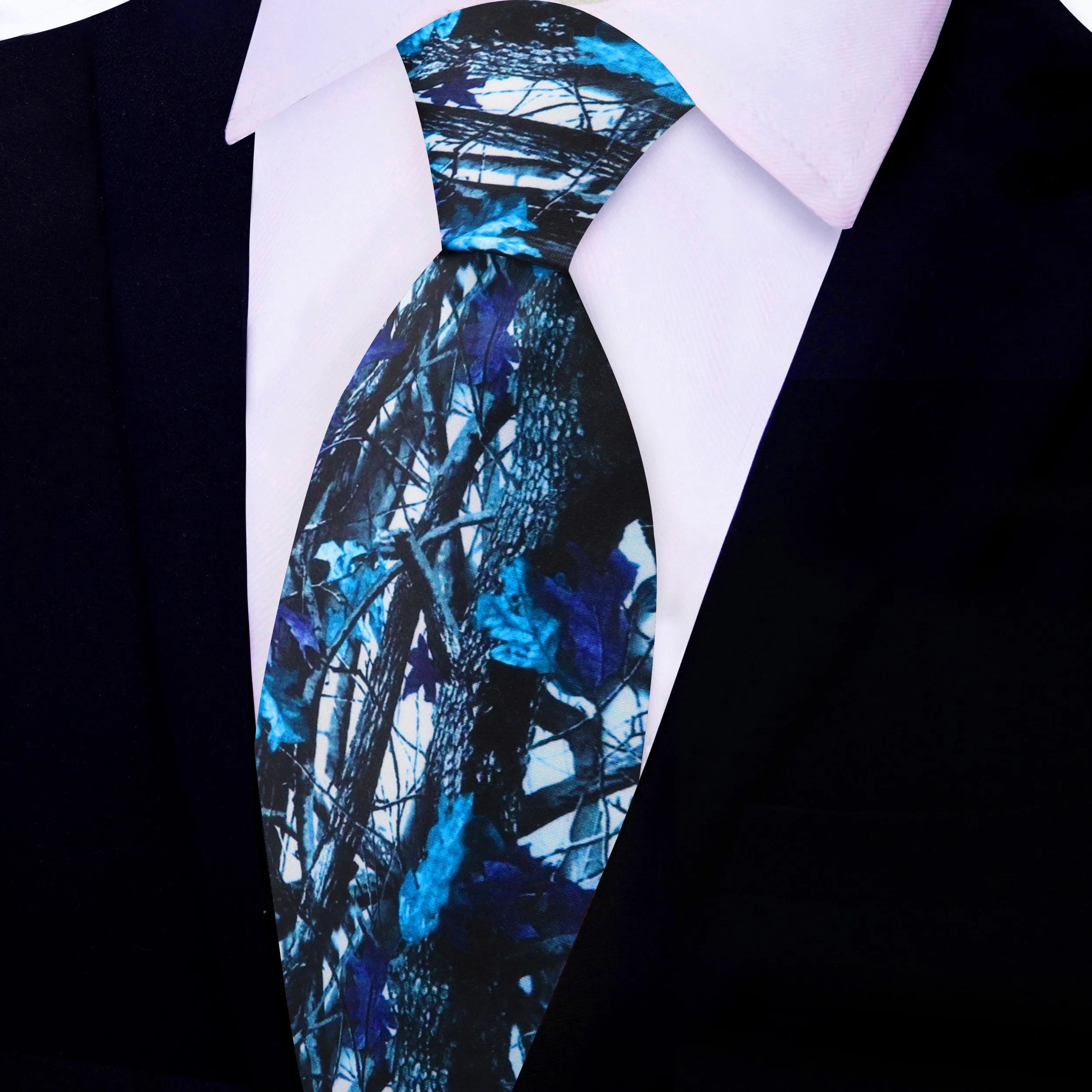 Blue Wooded Camouflage Silk Necktie