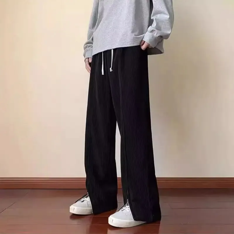 Bonnyshow American Style Retro Corduroy straight leg pants for men and women New Fashion Streetwear Wide Leg Pants for spring and autumn