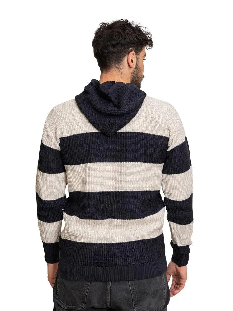 Indigo F-Striped Hoodie Pullover