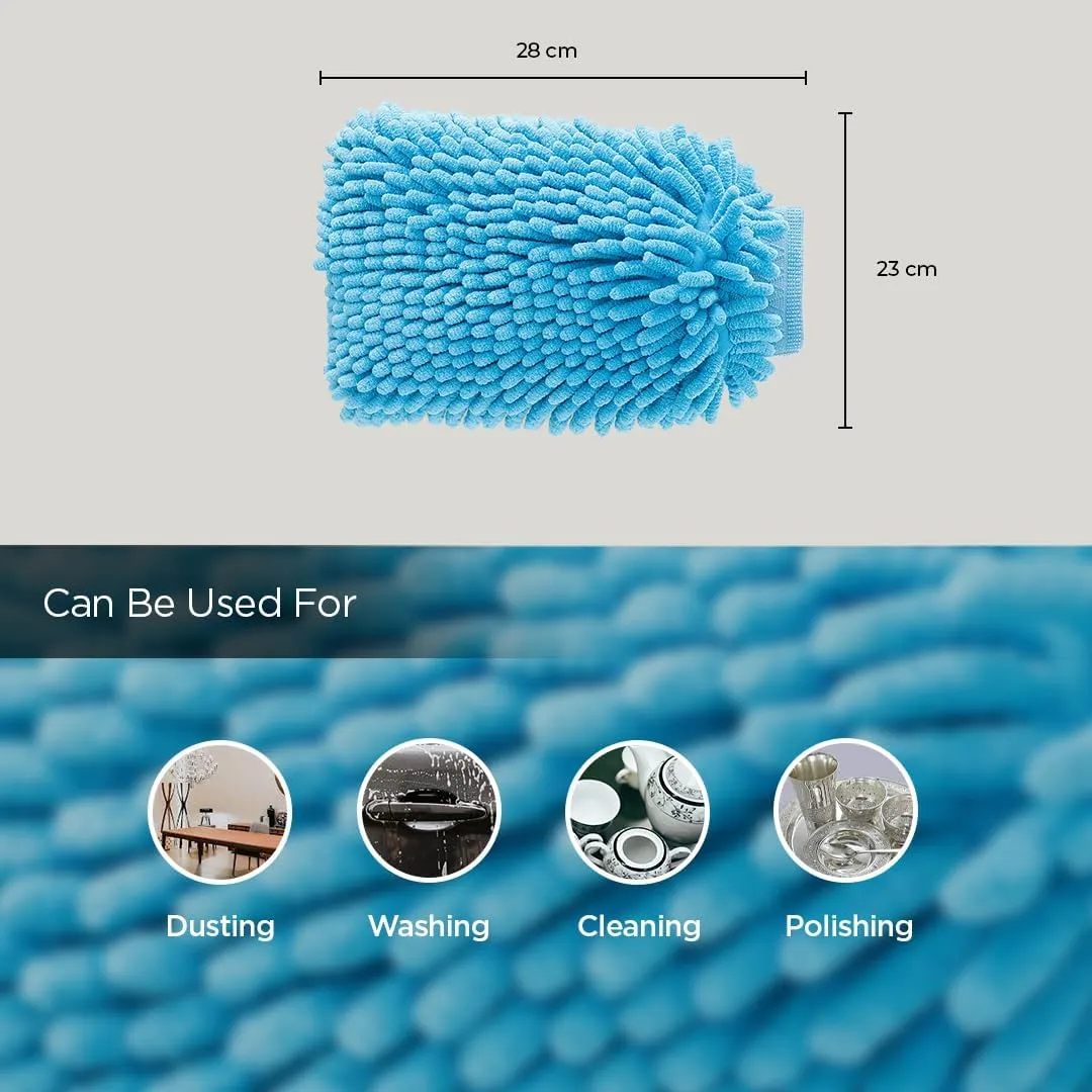 Kuber Industries Gloves | Microfiber Cleaning Gloves | Chenille Mitts for Kitchen | Hand Duster for Kitchen | Hand Gloves for Car | Double Sided Gloves | SHXNEFSST2 | Pack of 4 | Blue