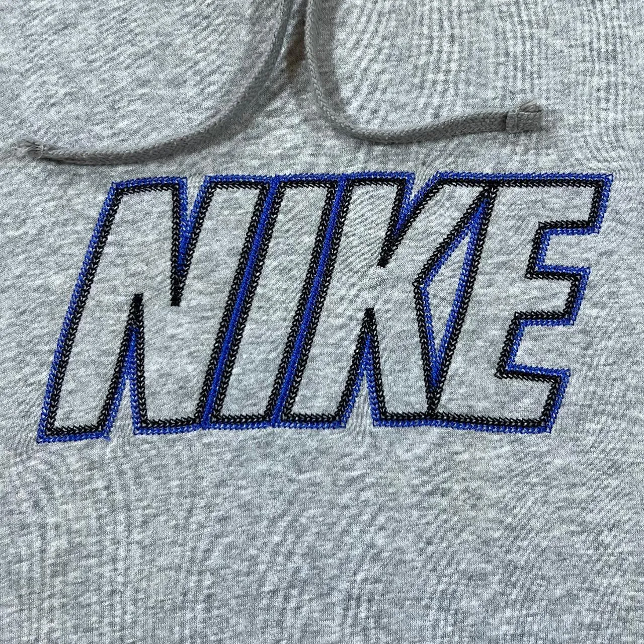 NIKE Classic Embroidered Big Spellout Grey Pullover Hoodie