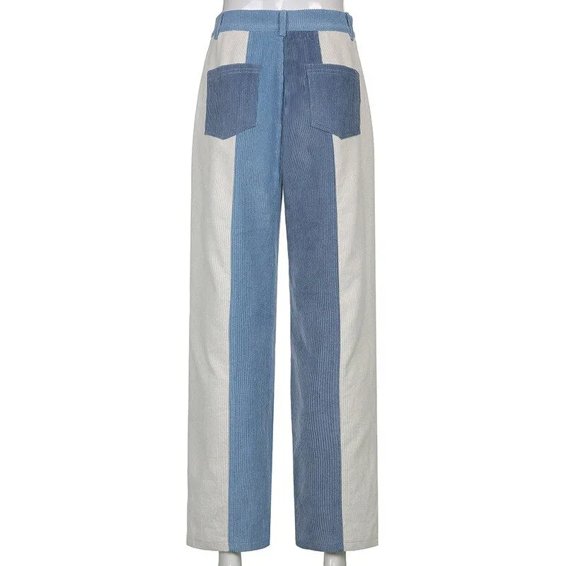 Purpdrank - 2023 Spring Women Pants Fashion Contrast Color Corduroy Long Straight Trousers Streetwear Y2K Ladies Bottoms