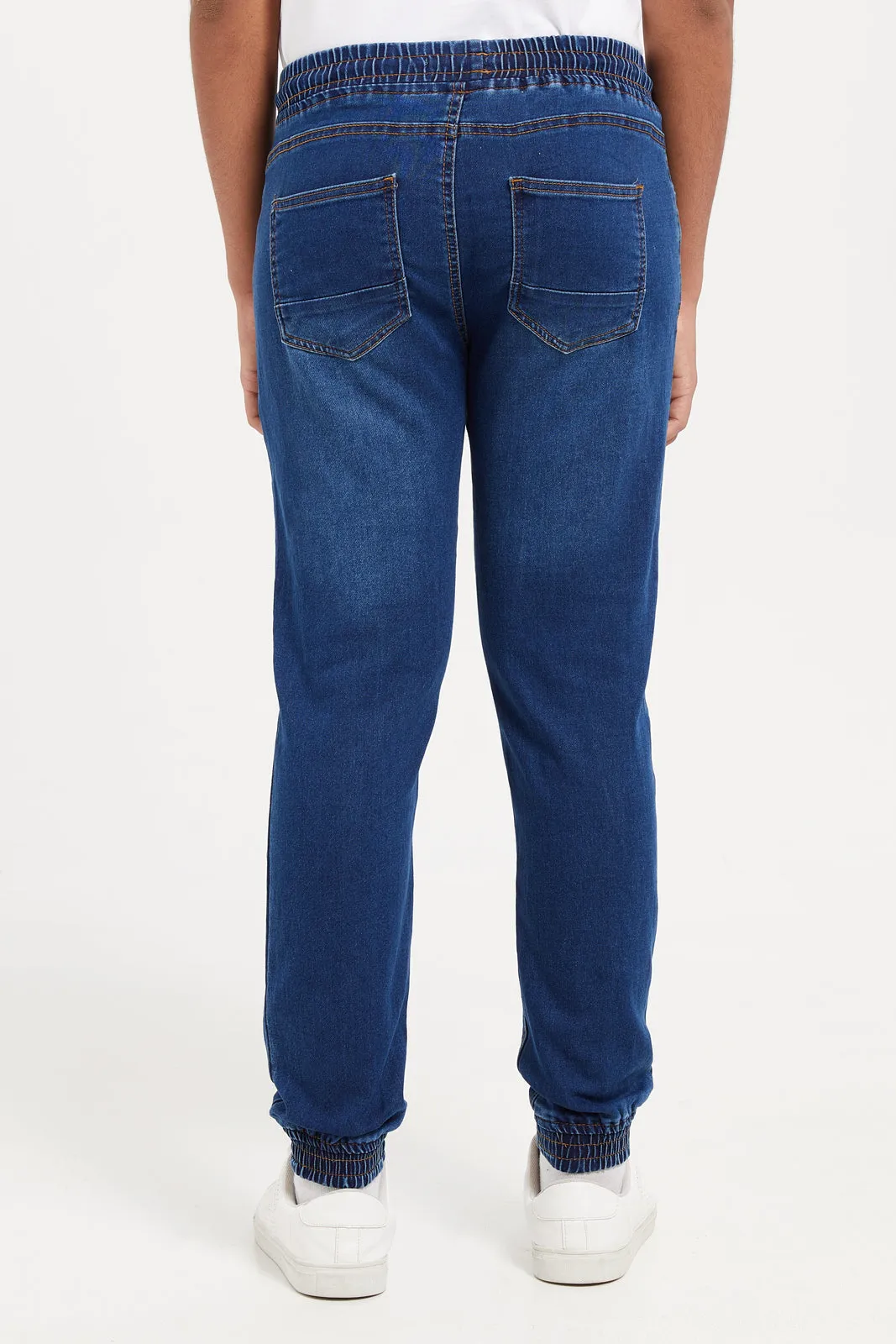 Senior Boys Blue Pull On Denim Joggers With Cuff