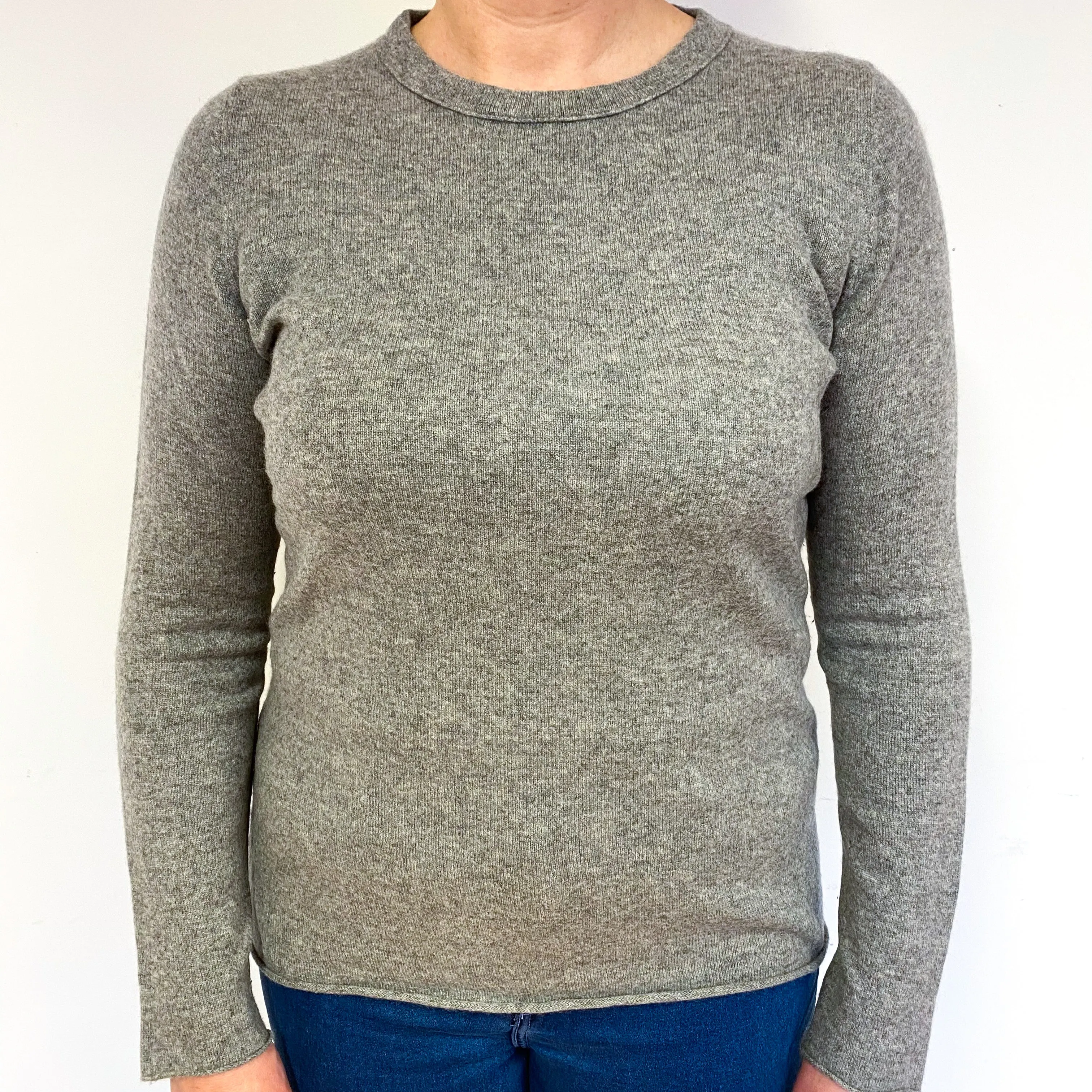 Stone Grey Cashmere Crew Neck Jumper Large