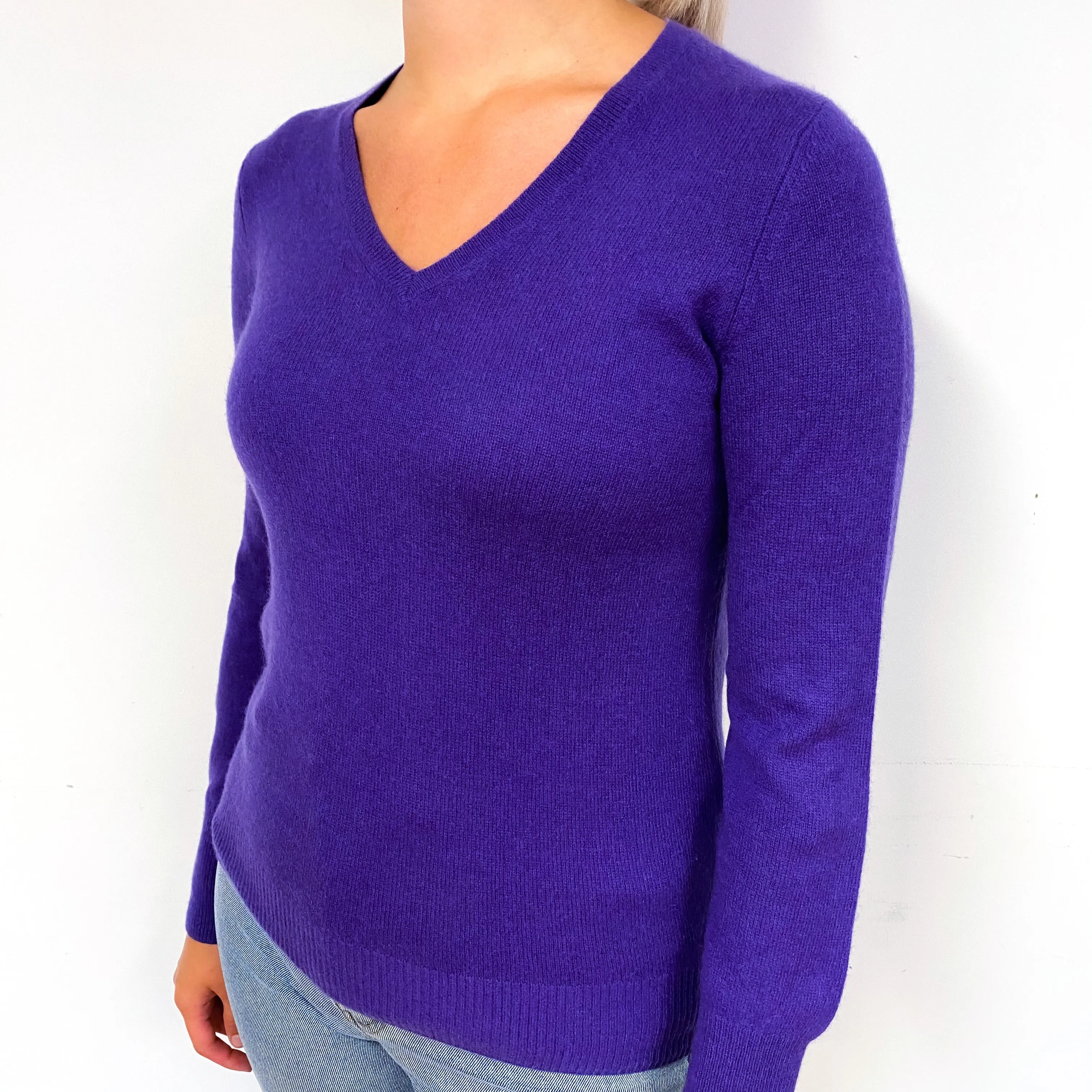 Thistle Purple Cashmere V-Neck Jumper Small