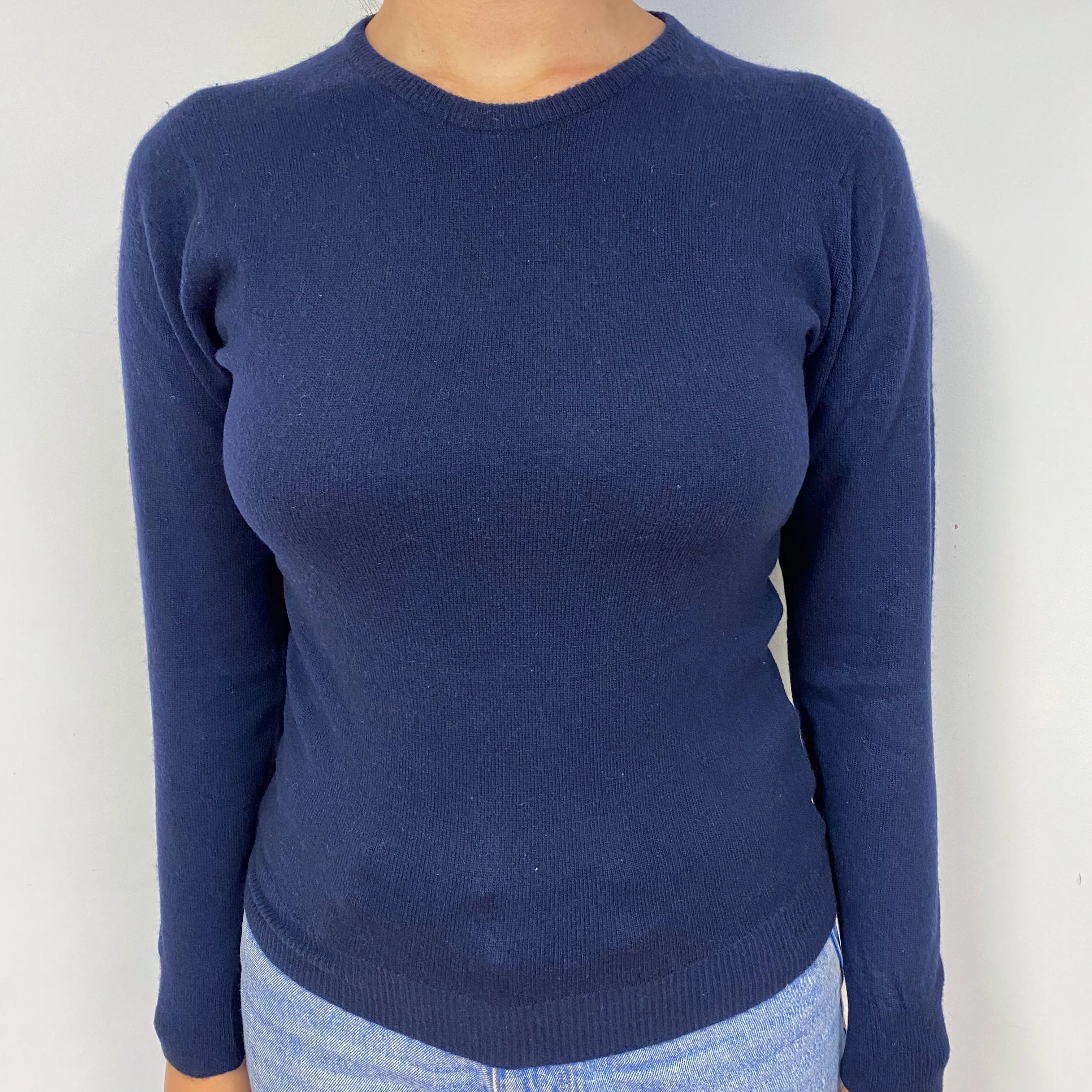 Vintage Navy Blue Cashmere Crew Neck Jumper Small
