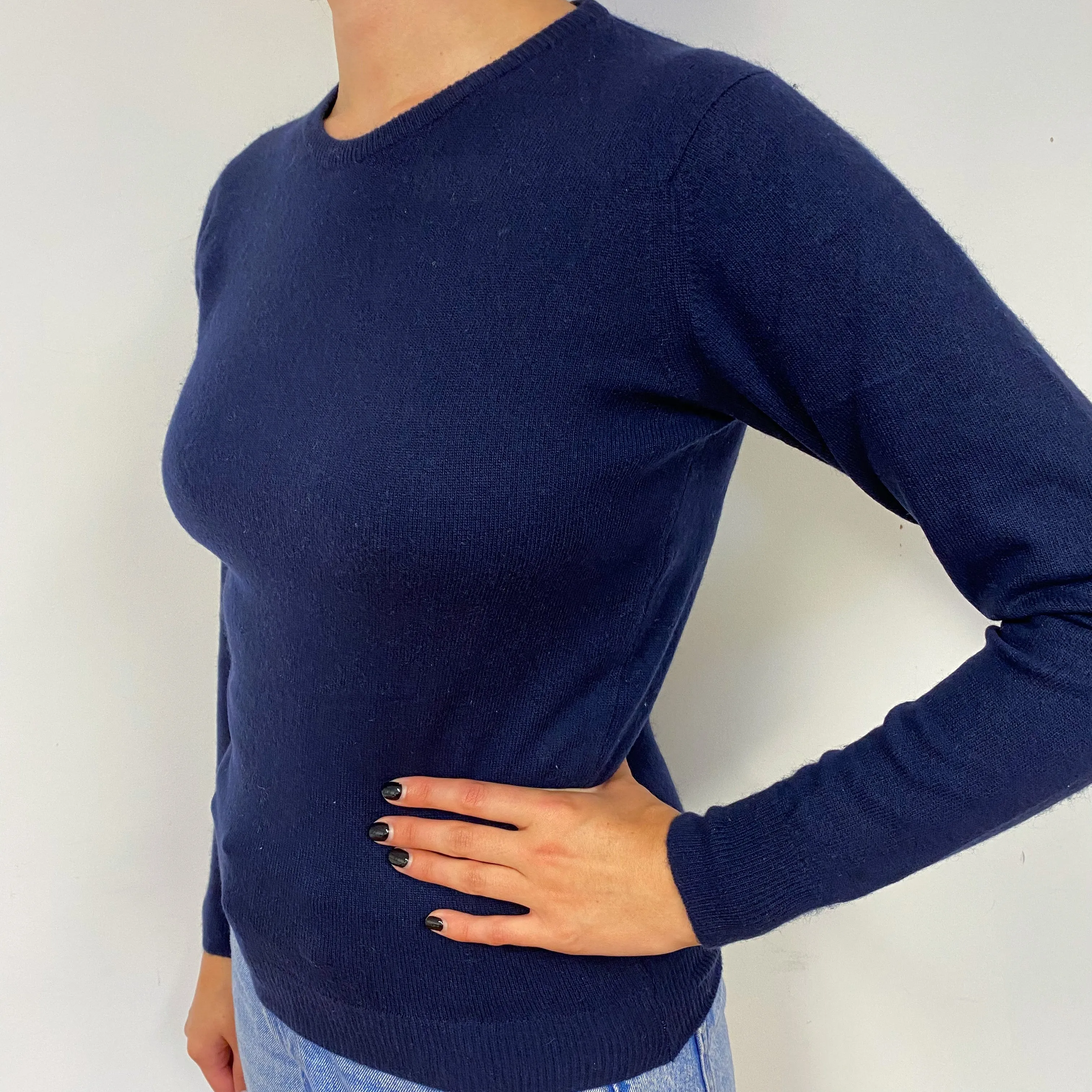 Vintage Navy Blue Cashmere Crew Neck Jumper Small