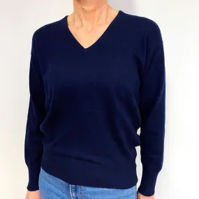 Vintage Navy Blue Cashmere V-Neck Jumper Medium