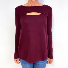 Wine Red Cut Out Cashmere Crew Neck Jumper Medium