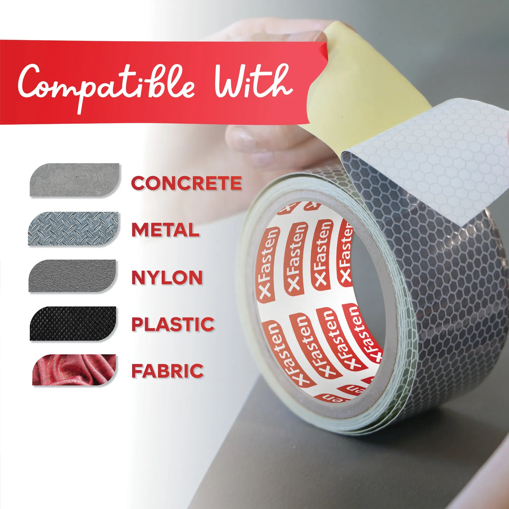 XFasten Reflective Tape, White and Silver, 2 Inches by 5 Yards